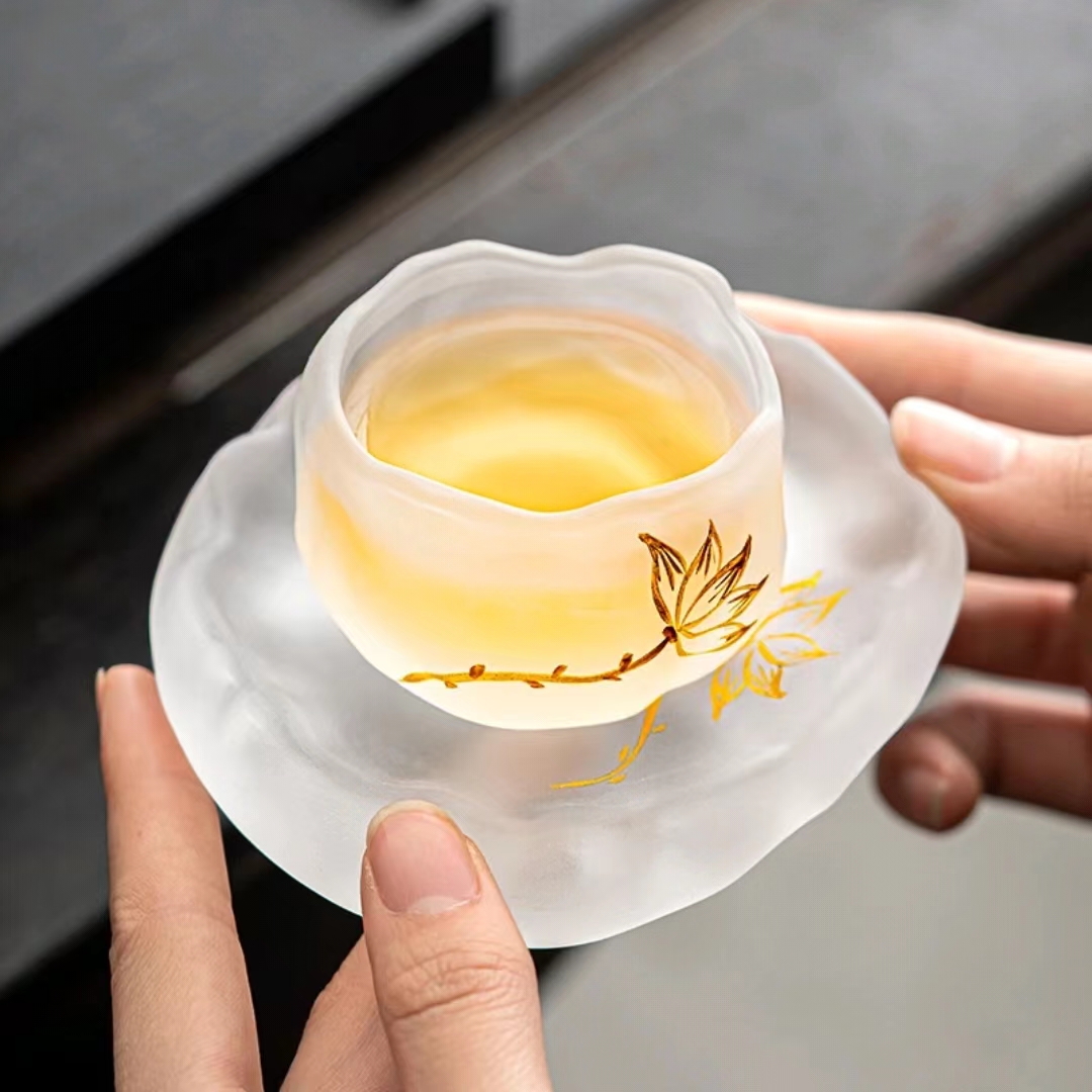 【汀和大福】磨砂玻璃主人杯帶杯墊女士精緻茶杯