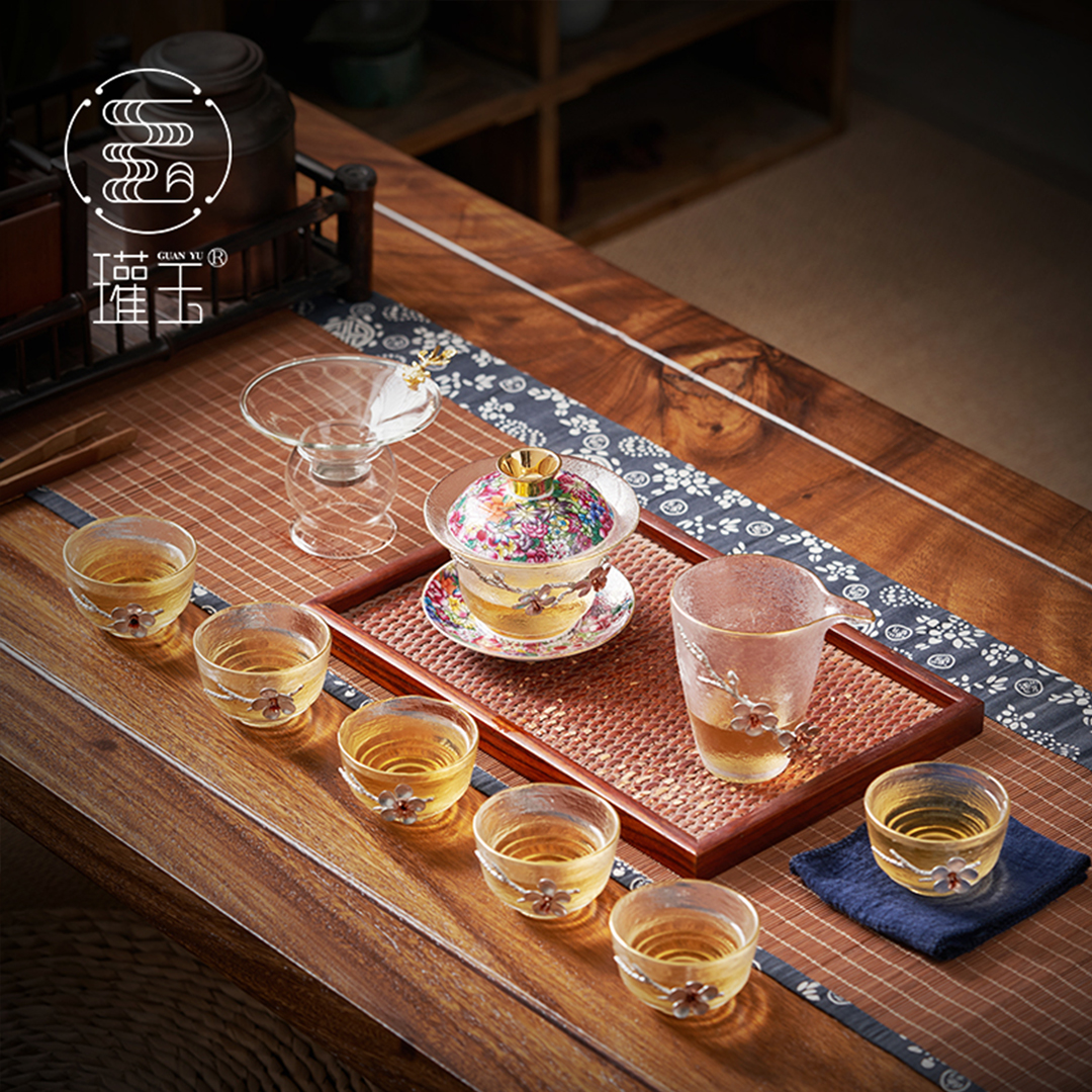 【汀和大福】琺瑯彩玻璃蓋碗茶杯大號鑲 錫三才茶碗茶具套裝 【汀和大福】琺瑯彩玻璃蓋碗茶杯大號鑲 錫三才茶碗茶具套裝